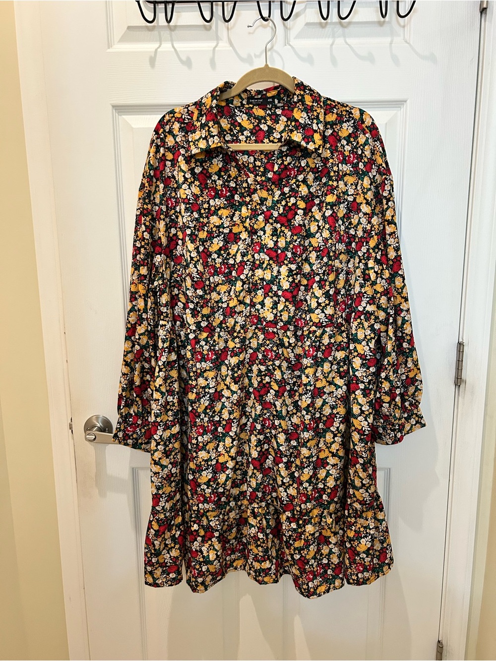 SHEIN: 4XL Black Floral Dress with Red & Yellow Blooms
